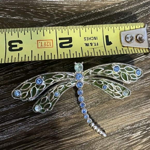 Vintage dragonfly brooch with Blue rhinestones high quality jewelry - Picture 3 of 3